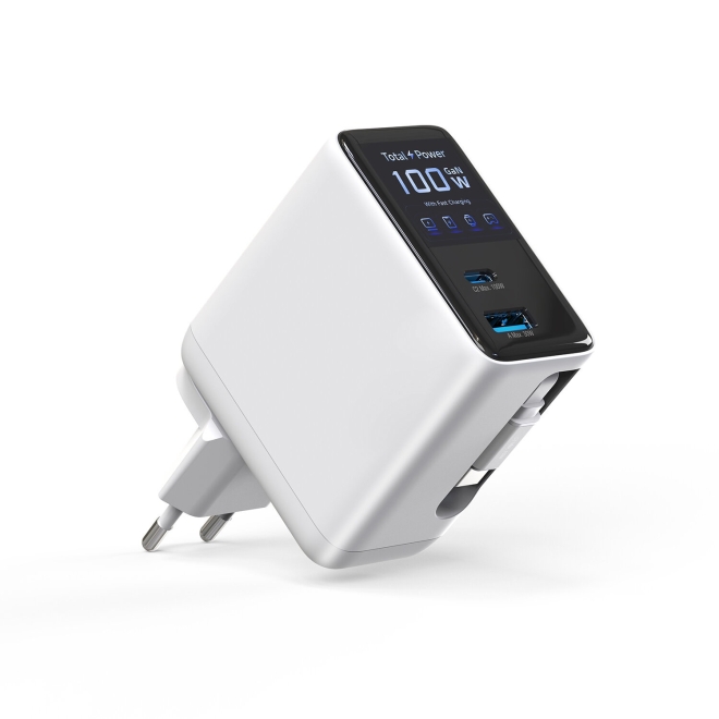4smarts Ladegerät GaN Flex Screen AI 100W 2 USB-C+1 USB-A