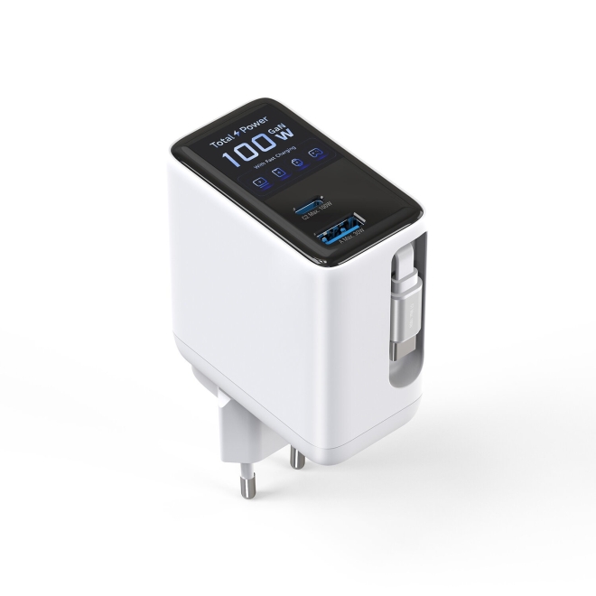4smarts Ladegerät GaN Flex Screen AI 100W 2 USB-C+1 USB-A