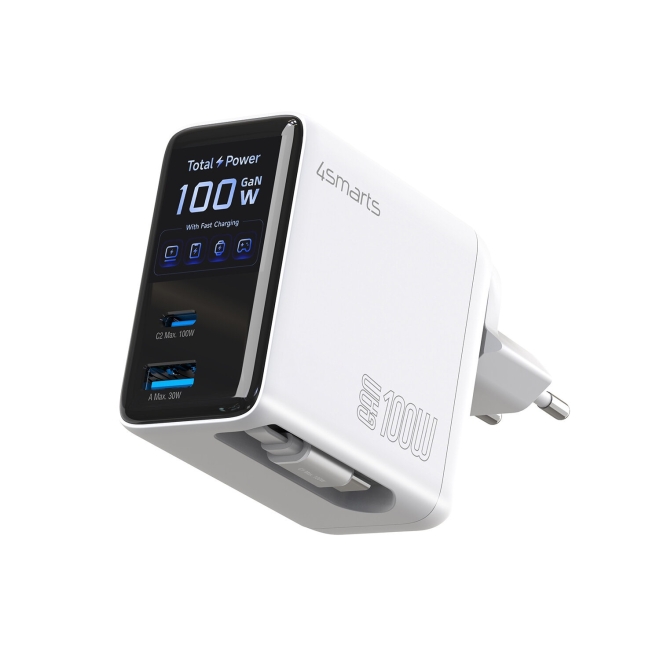 4smarts Ladegerät GaN Flex Screen AI 100W 2 USB-C+1 USB-A