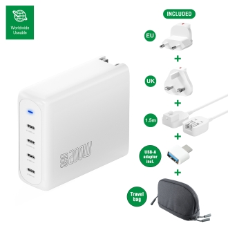 4smarts Ladegerät GaN Flex Pro 200W 4 USB-C weiß, Travel Edition