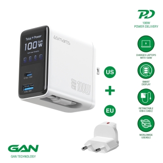 4smarts Ladegerät GaN Flex Screen AI 100W 2 USB-C+1 USB-A