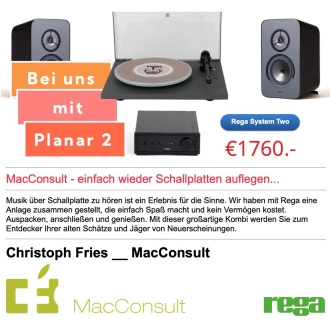 Rega, System Two mit Planar 2 (anthrazit), Io Vollverstärker und Kyte Lautsprechern